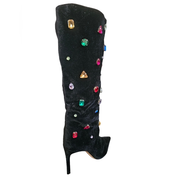 Schutz Maya Glam Black Velvet Rhinestone Pointed-Toe Knee-High Boots Sz 10B NWOB - Picture 5 of 13